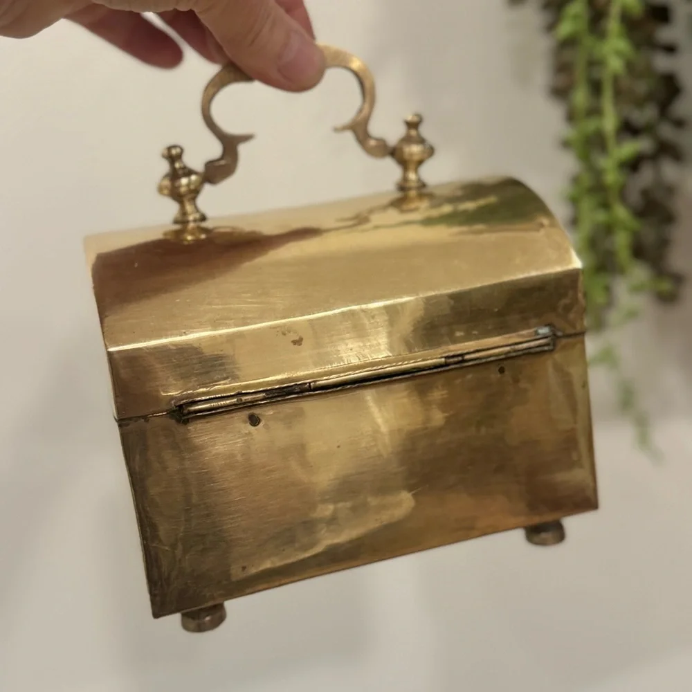 Vintage Solid Brass Handcrafted Jewelry Trinket Box Decorative